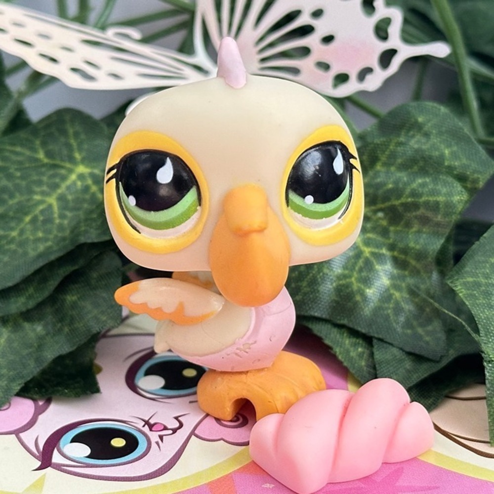 Littlest Pet Shop LPS 962 Pink Beige Pelican Bird Green Teardrop w Accessory